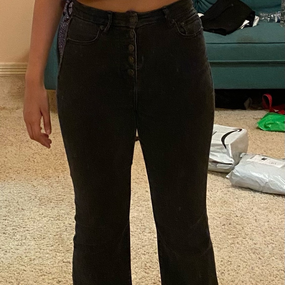American Eagle High Waisted Black Button Up Flair Jeans